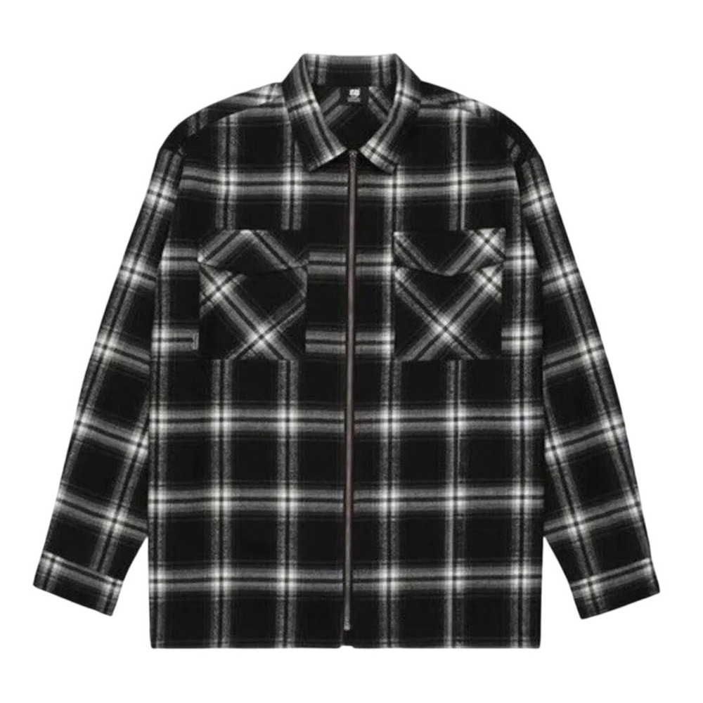 G59 Shadow Plaid‎ Zip Flannel Black Medium New With Tags